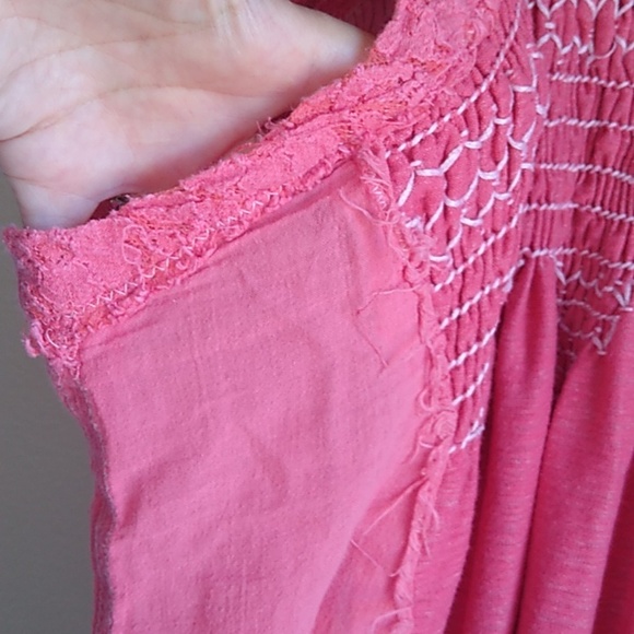 Free People Oversized Flowy Gossy Boho Tunic Pink Distressed cotton Top Size L, - Picture 3 of 10